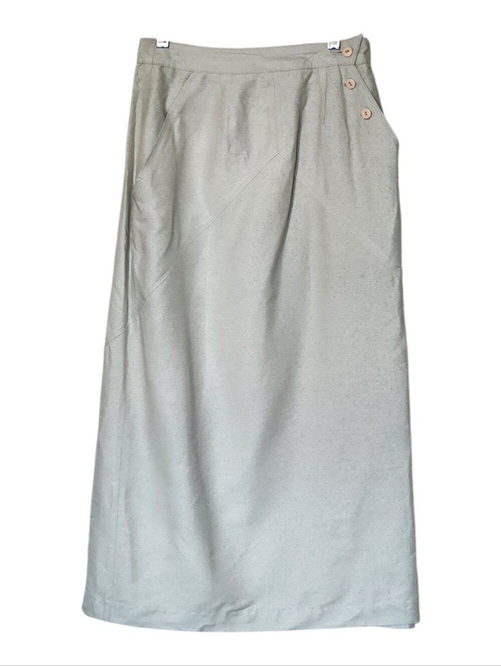 Vintage Marc D'Alcy Paris 100% Silk Light Sage Button-Accent Midi Skirt Size 8